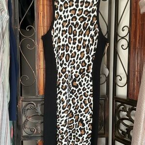 Leith Black and Leopard Print Mini Dress
